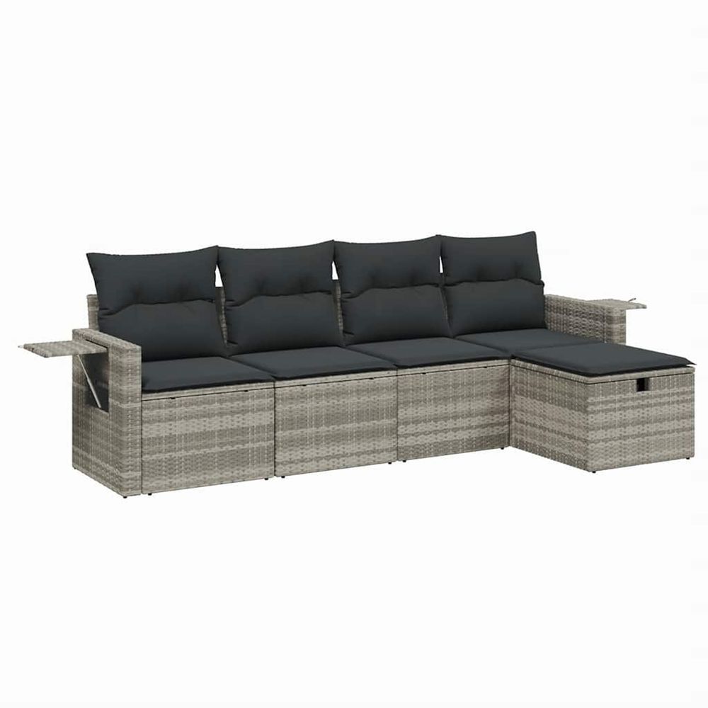 Salon de jardin 5 pcs avec coussins gris clair résine tressée