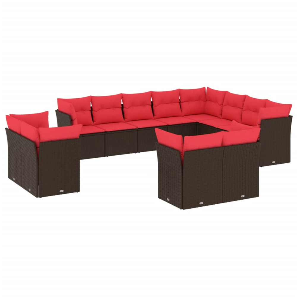 Salon de jardin avec coussins 12 pcs marron résine tressée