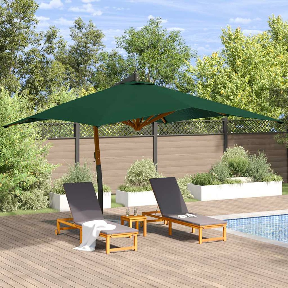 Parasol de jardin en porte-à-faux avec mât en bois vert