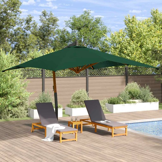 Parasol de jardin en porte-à-faux avec mât en bois vert