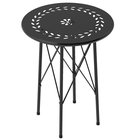 Table de jardin ronde à motif floral, en acier, style bistrot, pour l'intérieur et l'extérieur, noire.