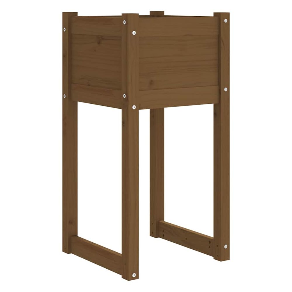Jardinière marron miel 40x40x81 cm bois massif de pin