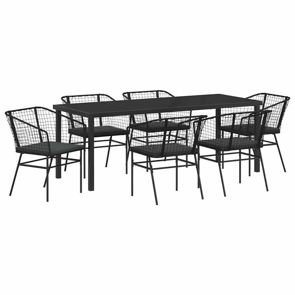 Ensemble de salle à manger pour jardin 7 pc noir polyrotin