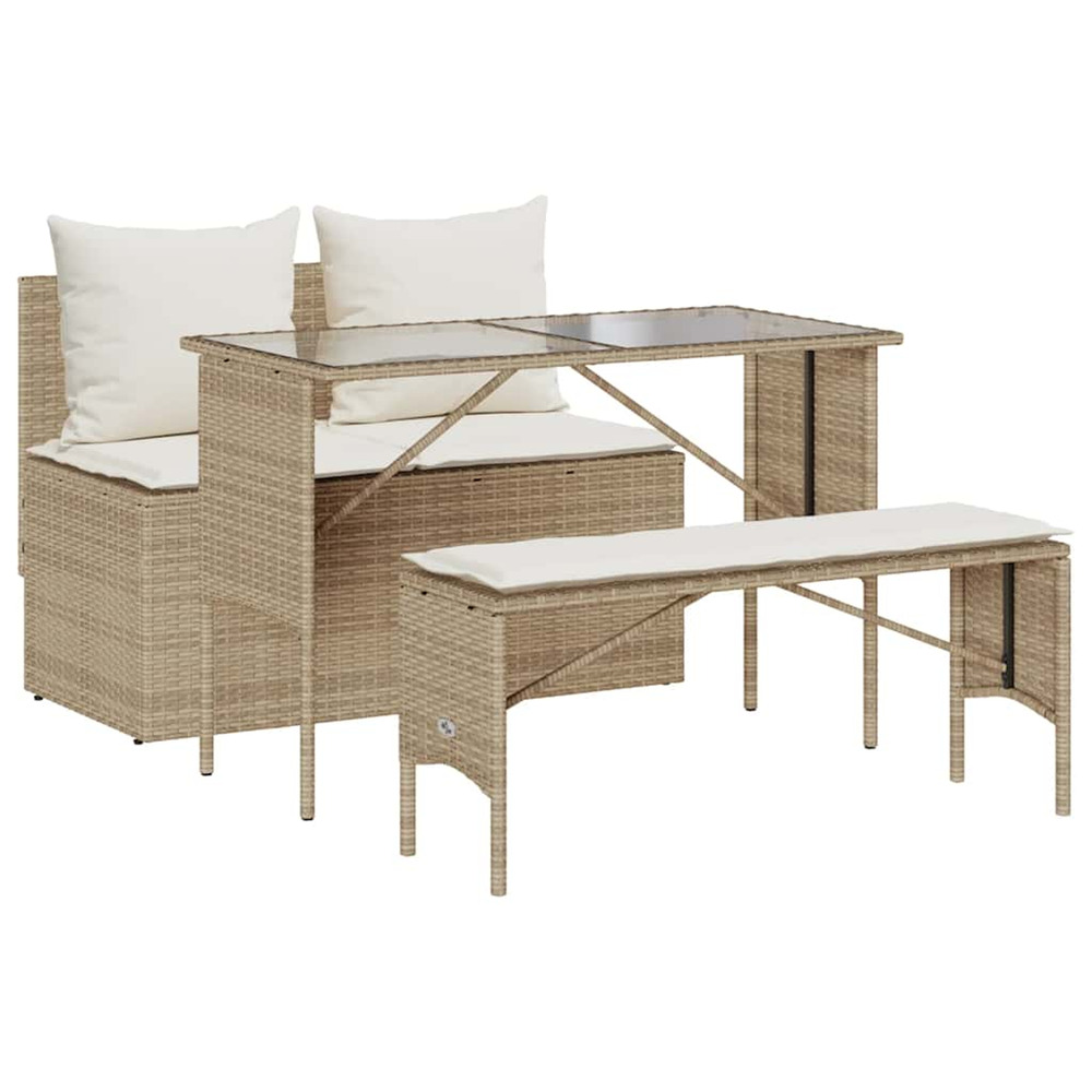 Ensemble à manger de jardin et coussins 3 pcs beige poly rotin