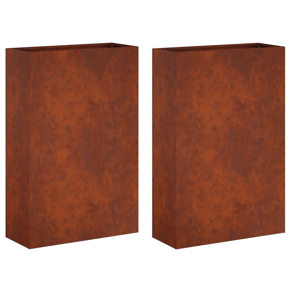Cache-pot de jardin 2 pc rouillé 40 x 20 x 75 cm acier patiné