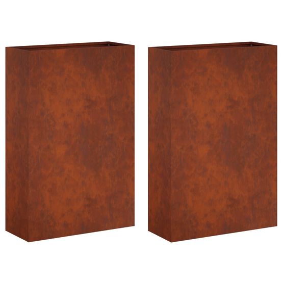 Cache-pot de jardin 2 pc rouillé 40 x 20 x 75 cm acier patiné