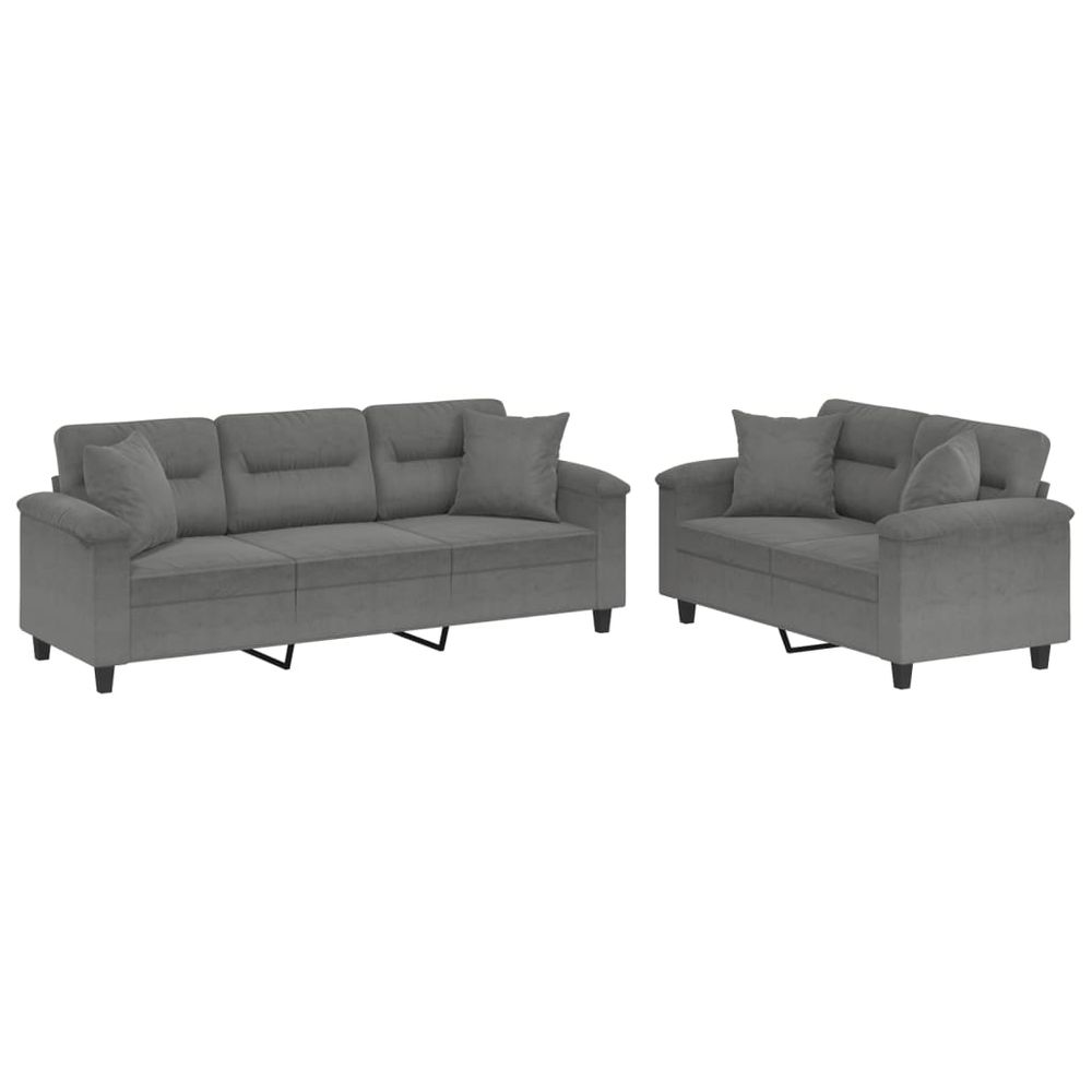 Ensemble de canapés 2 pcs coussins gris foncé tissu microfibre