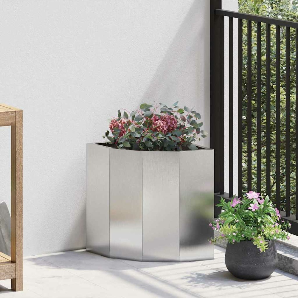 Jardinière d'angle argent 30 x 30 x 35 cm acier inoxydable