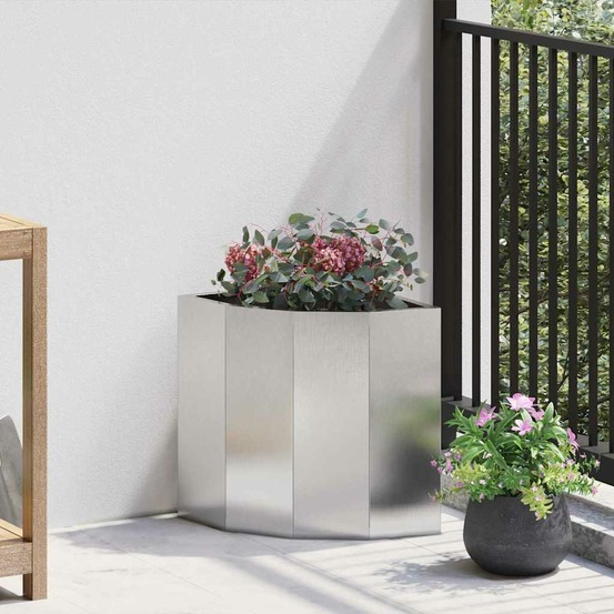 Jardinière d'angle argent 30 x 30 x 35 cm acier inoxydable
