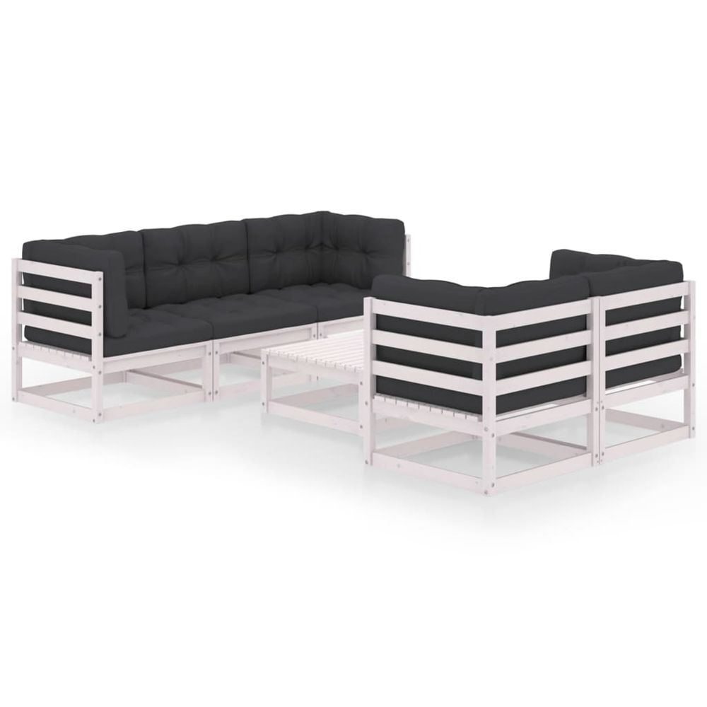 Salon de jardin 6 pcs avec coussins bois de pin massif