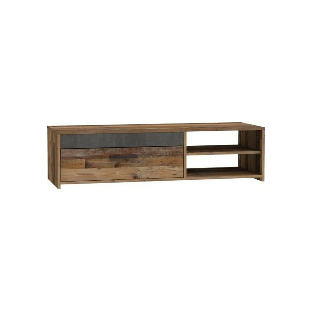 Paco meuble tv 1 tiroir 2 niches - décor vieux bois et béton gris foncé - l 120 x p 42,1 x h 31,8 cm