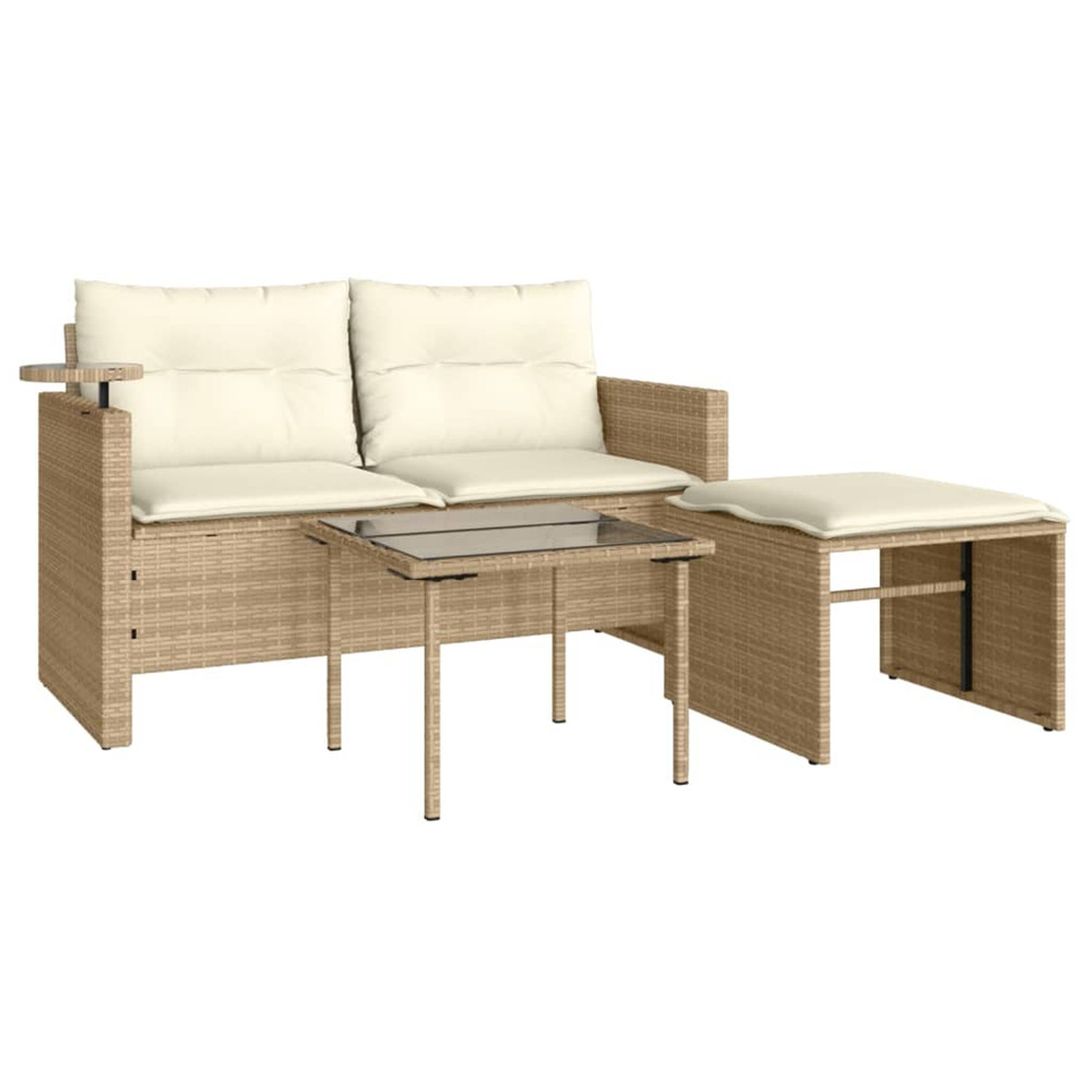 Salon de jardin avec coussins 3 pcs beige résine tressée