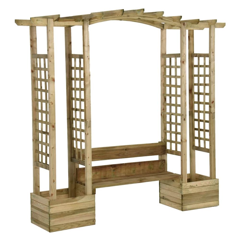 Pergola de jardin avec banc et jardinières bois de pin imprégné