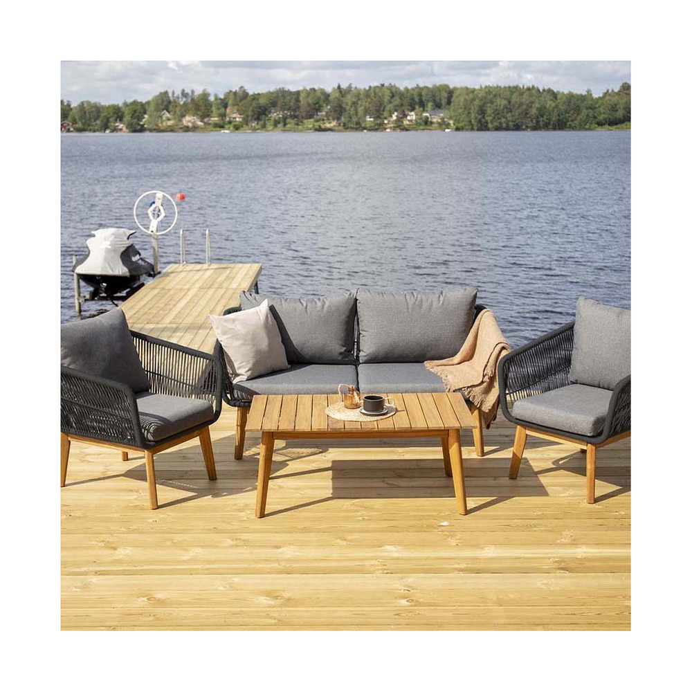 Salon détente extérieur en acacia et aluminium chania noir