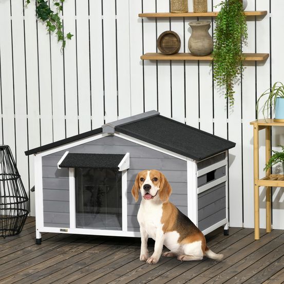 Niche chien bois sapin extérieur toit ouvrant 109cm gris