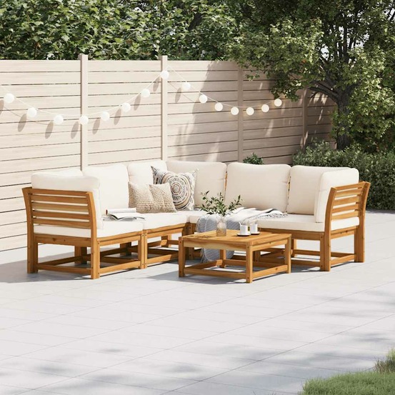 Salon de jardin 6 pcs avec coussins bois d'acacia solide