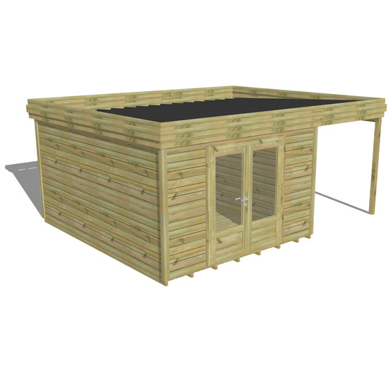 Abri de jardin bois pin traité autoclave 27mm - 5,44x4,34m / 24m2 - bac acier - plancher bois