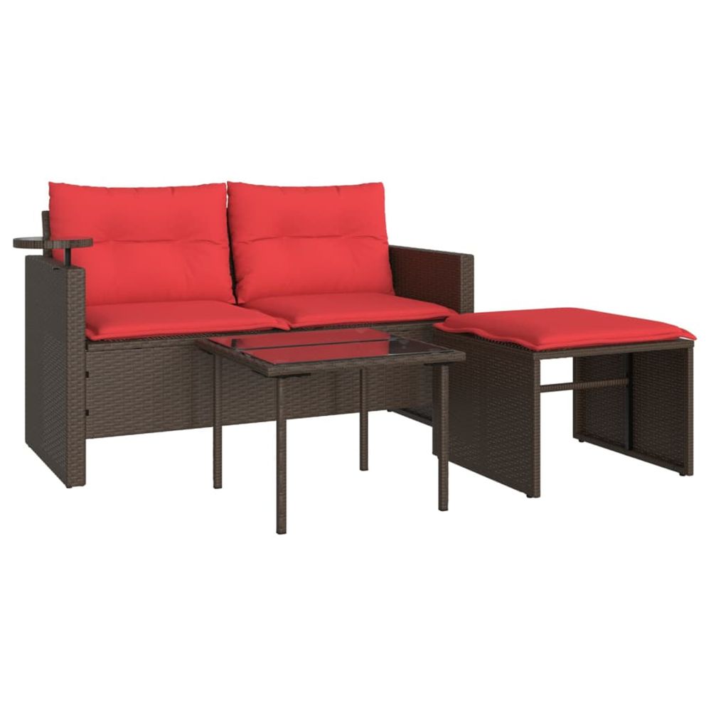 Ensemble de canapé de jardin 3 pcs avec coussins marron