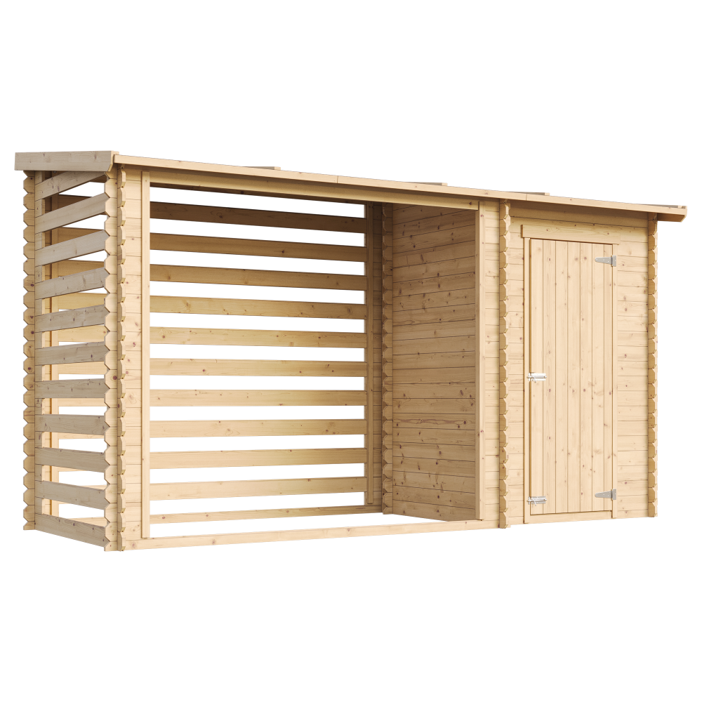 Abri de jardin 1,1 m2 + abri à bûches 3. 8 m3 - h199 x 348 x 146 cm - chalet pour vélos / bucher / abri conteneur - m205