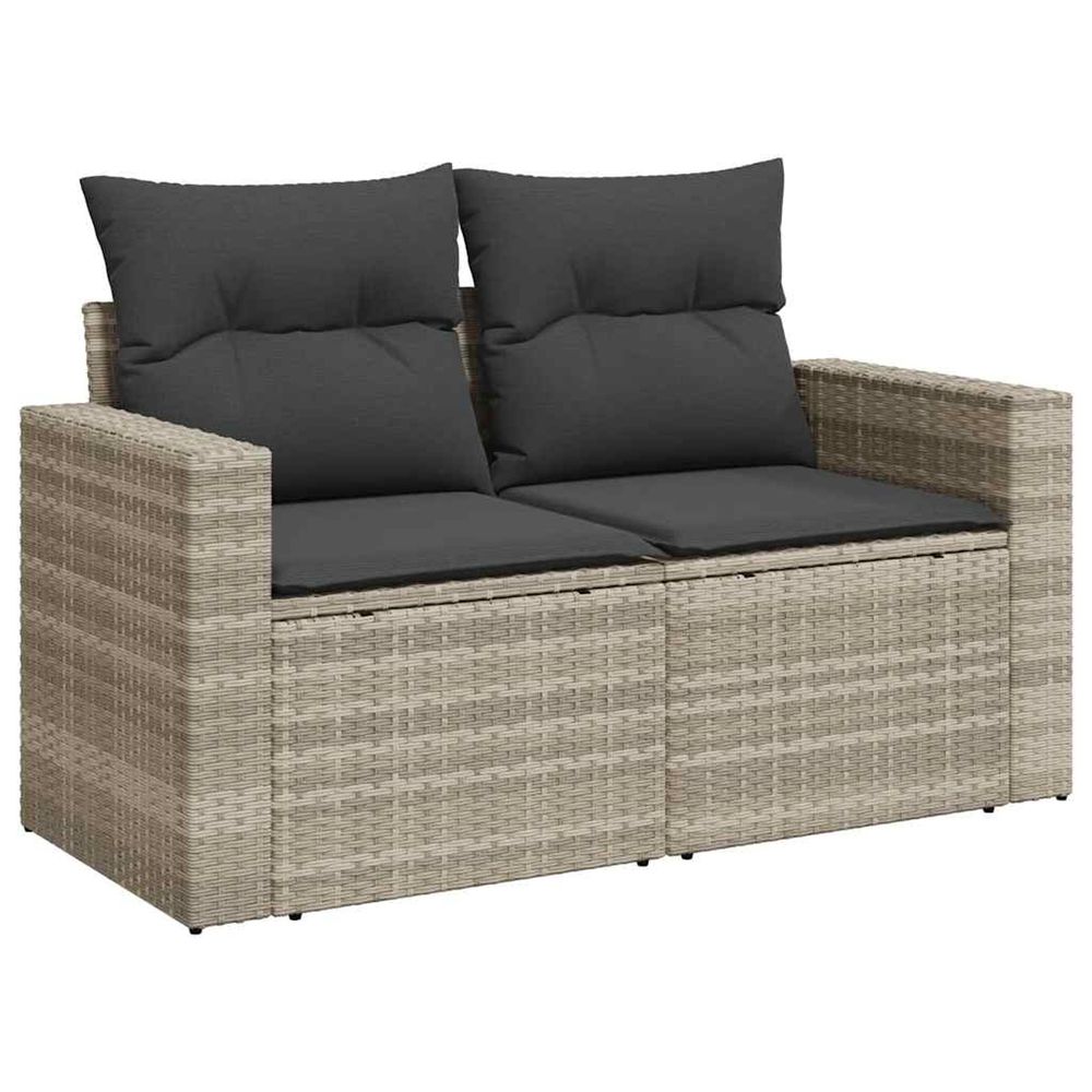 Canapé de jardin 2 places et coussins gris clair résine tressée