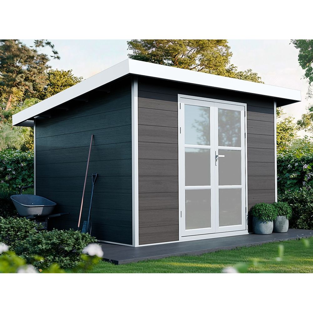 Abri de jardin composite alma - 9m2 gris/blanc - cabane de jardin