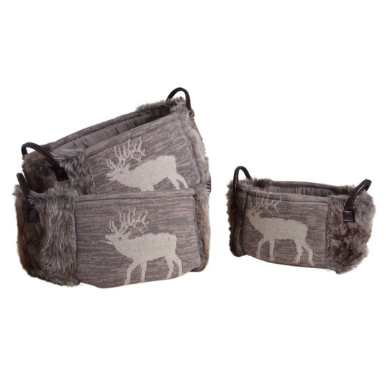 Corbeille de rangement ovale motif cerf (lot de 3)