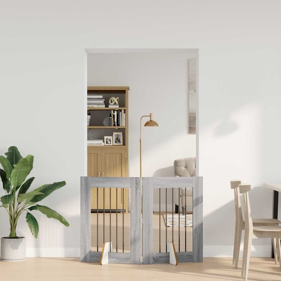 Barrière pour chien bois ingénierie intérieur pliable modulable 120cm gris sonoma