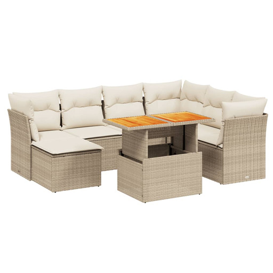 Salon de jardin avec coussins 8 pcs beige résine tressée
