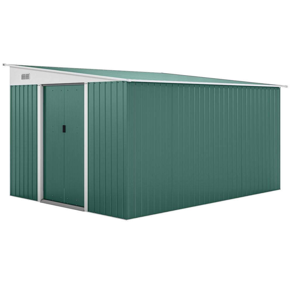Grand abri de jardin acier rangement matériel double porte 280x345x201cm vert - comfortxl outdoor living