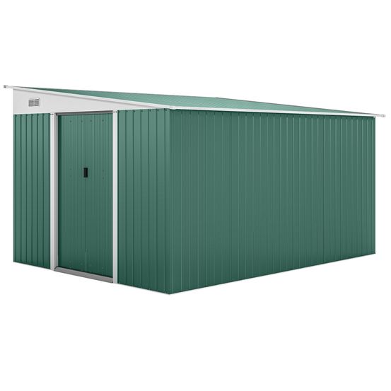 Grand abri de jardin acier rangement matériel double porte 280x345x201cm vert - comfortxl outdoor living