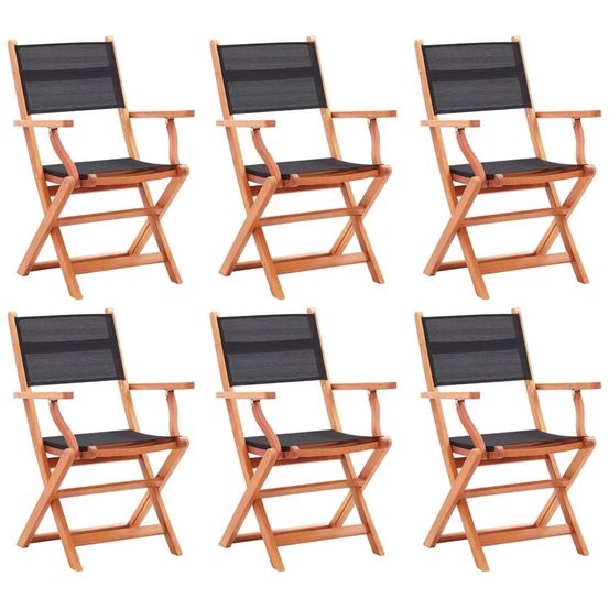 Chaises pliantes 6 pièces en bois d'eucalyptus massif noir et textile