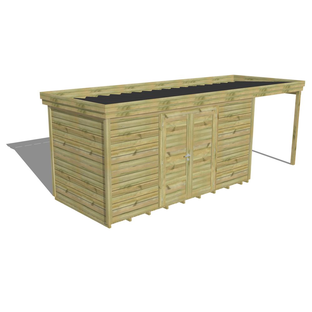 Abri de jardin bois pin traité autoclave 27mm - 6,34x2,14m / 14m2 - bac acier - plancher bois