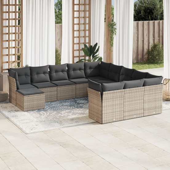 Salon de jardin avec coussins 12 pcs gris résine tressée