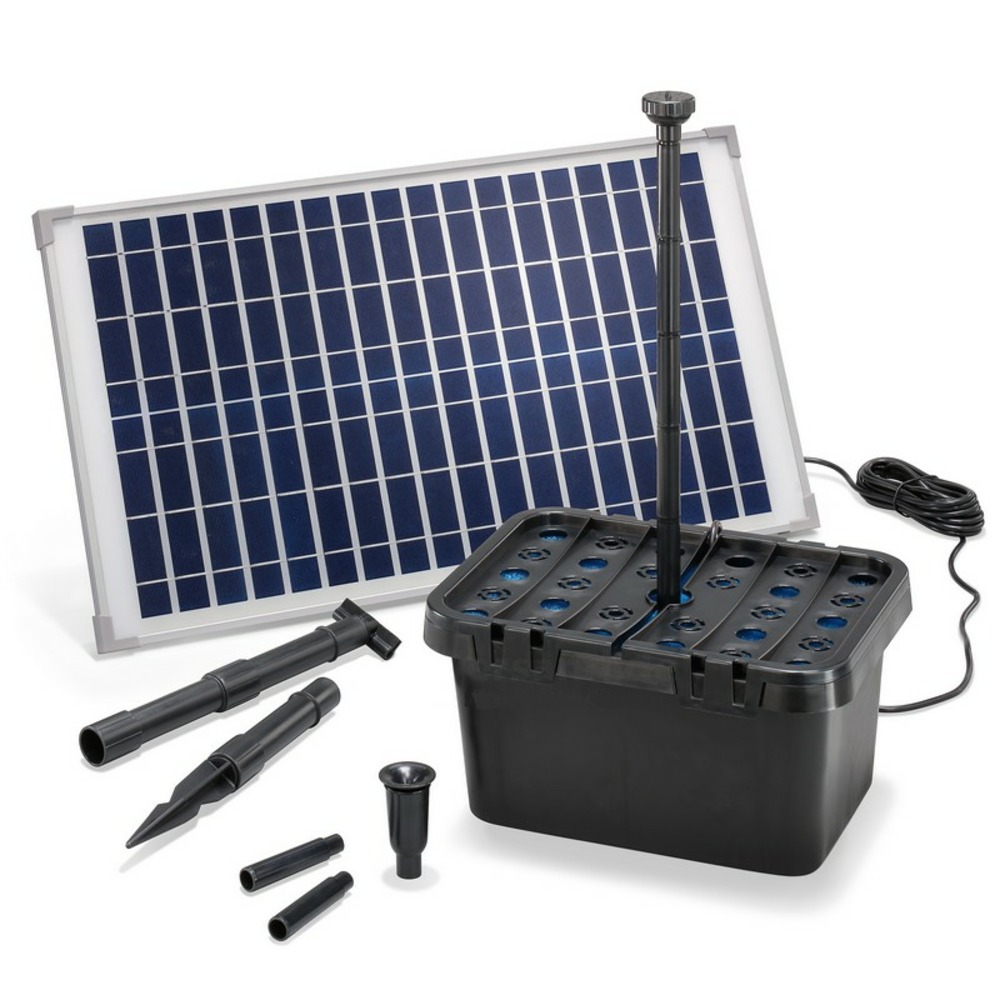 Kit pompe bassin solaire avec filtre : jet d'eau 875l-25w