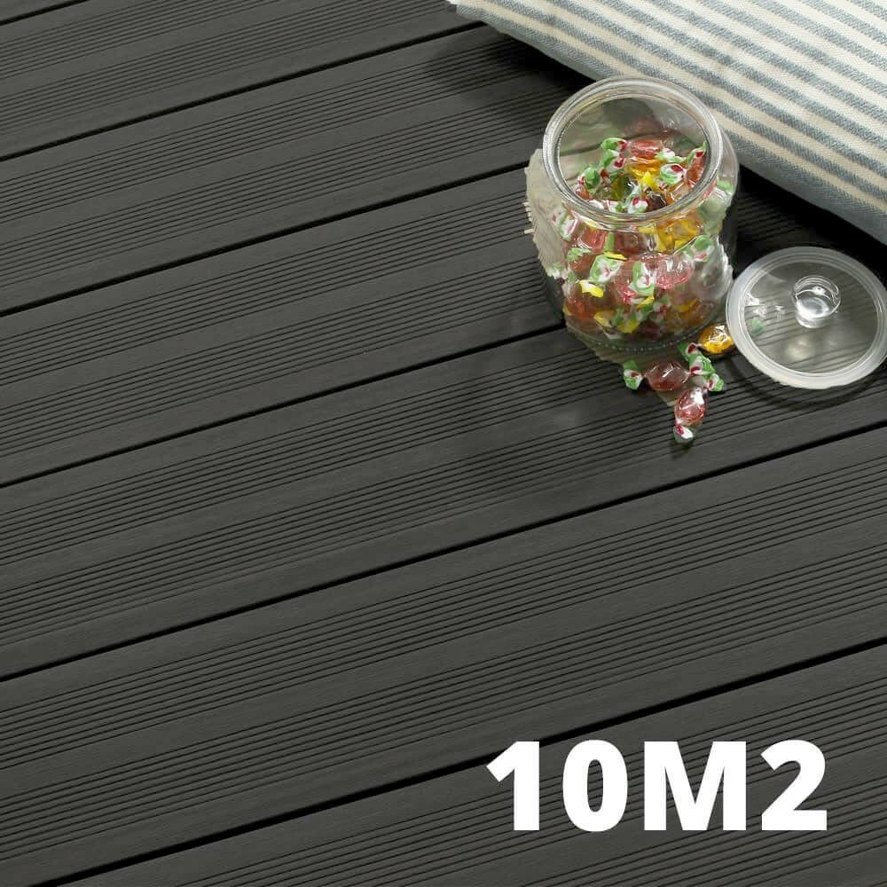Kit terrasse atlanta 10m² anthracite - 31 lames de terrasse (220 x 14.5 x 2.25 cm) - garantie 15 ans - fixation par clips