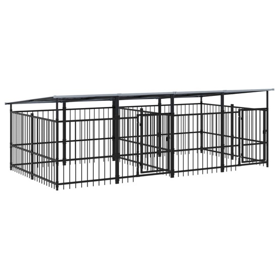Chenil cage enclos pac animaux d'extérieur avec toit pour chiens acier 7,51 m² noir