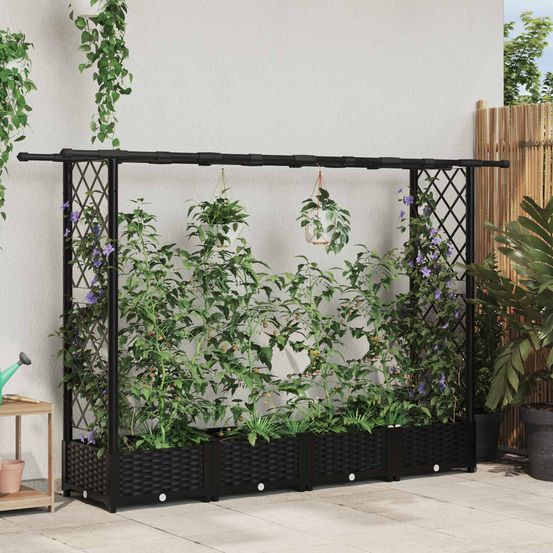 Jardinière surélevée polypropylène grand format avec treillis et toit plat noir