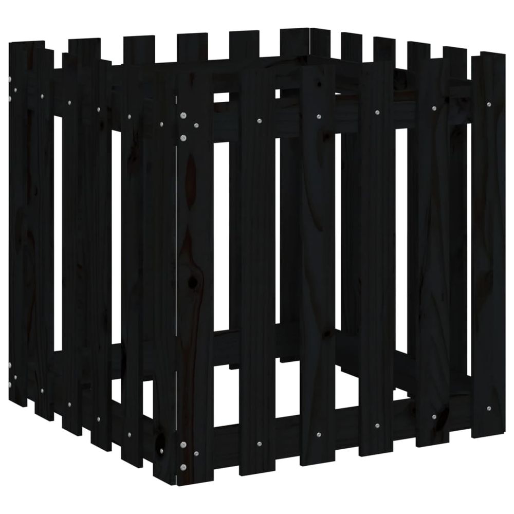 Jardinière avec design de clôture noir 60x60x60 cm pin massif