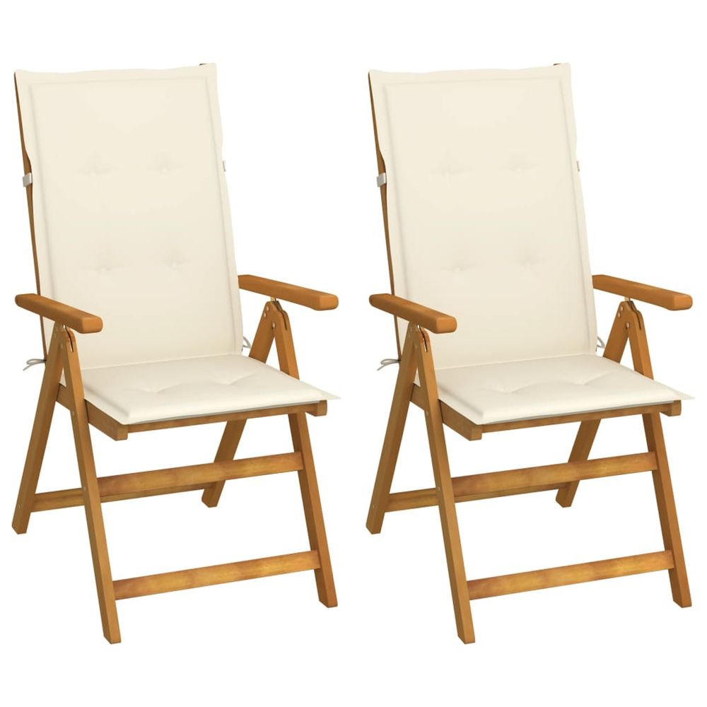 Fauteuils pliants inclinables (lot de 2) avec coussins, en bois d'acacia massif