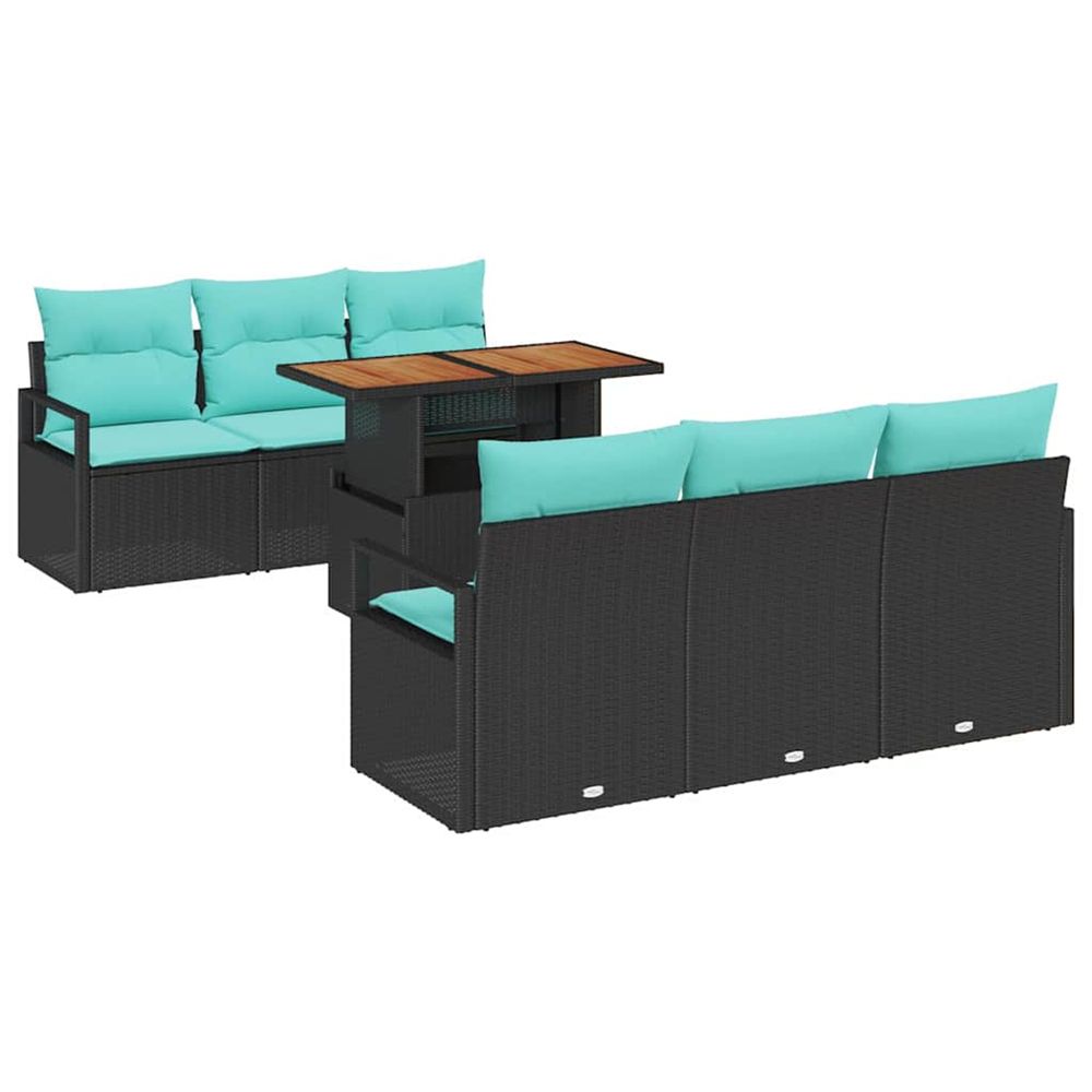 Ensemble de canapé de jardin 7 pc 6 place noir et bleu