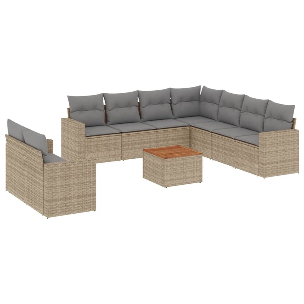 Salon de jardin avec coussins 10 pcs beige résine tressée