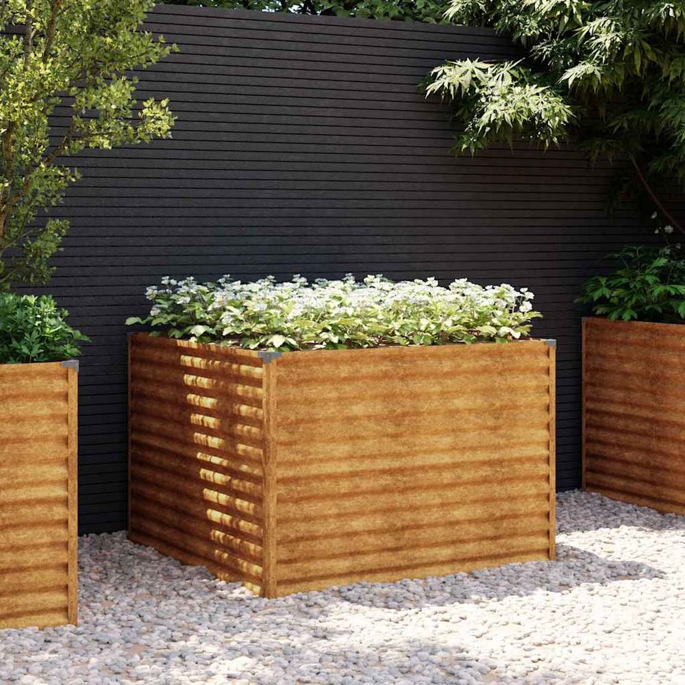 Carré potager haut en acier corten effet rouillé pour jardin design 100x100x69 cm