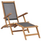Chaise de terrasse avec repose-pied bois de teck solide noir