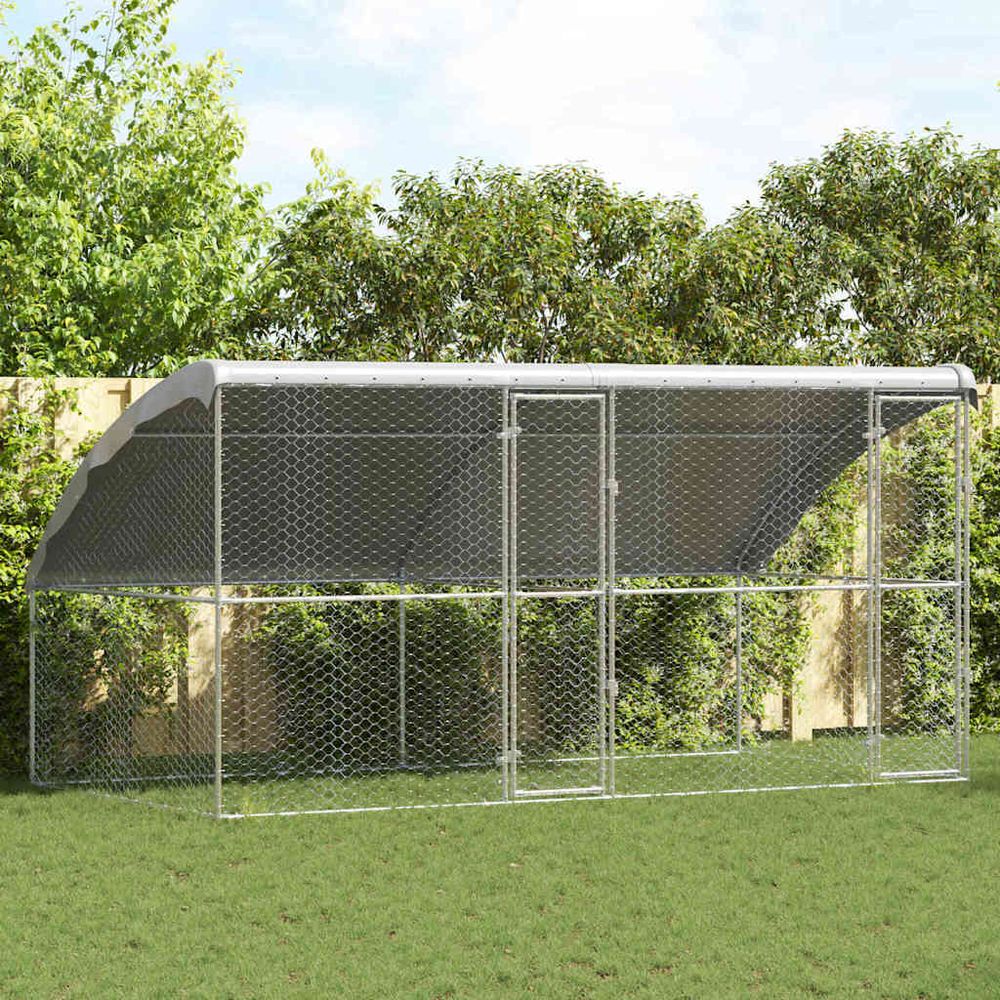 Chenil extérieur acier robuste sécurité chien argent 4m
