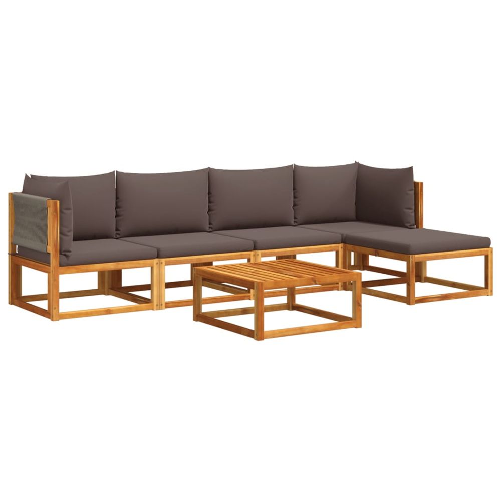 Ensemble de canapés de jardin 6 pièces avec coussins en bois d'acacia et corde