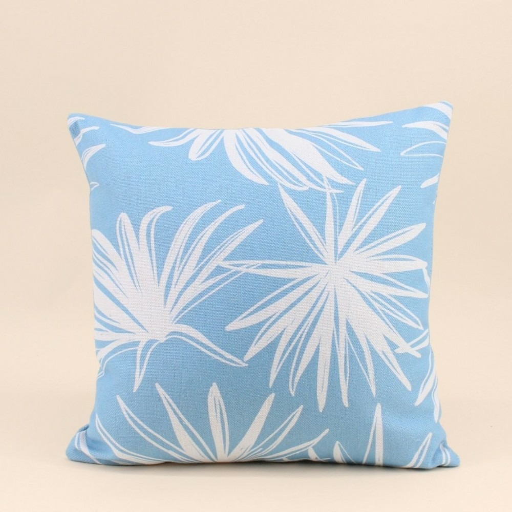 Coussin déperlant & anti-uv fleuri bleu 40x40cm