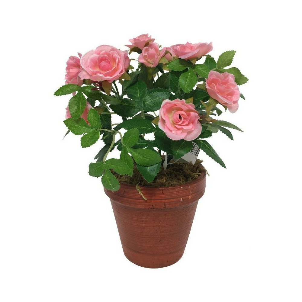 Rosier plante fleur artificielle extérieur cimetière tissu rose 23 cm