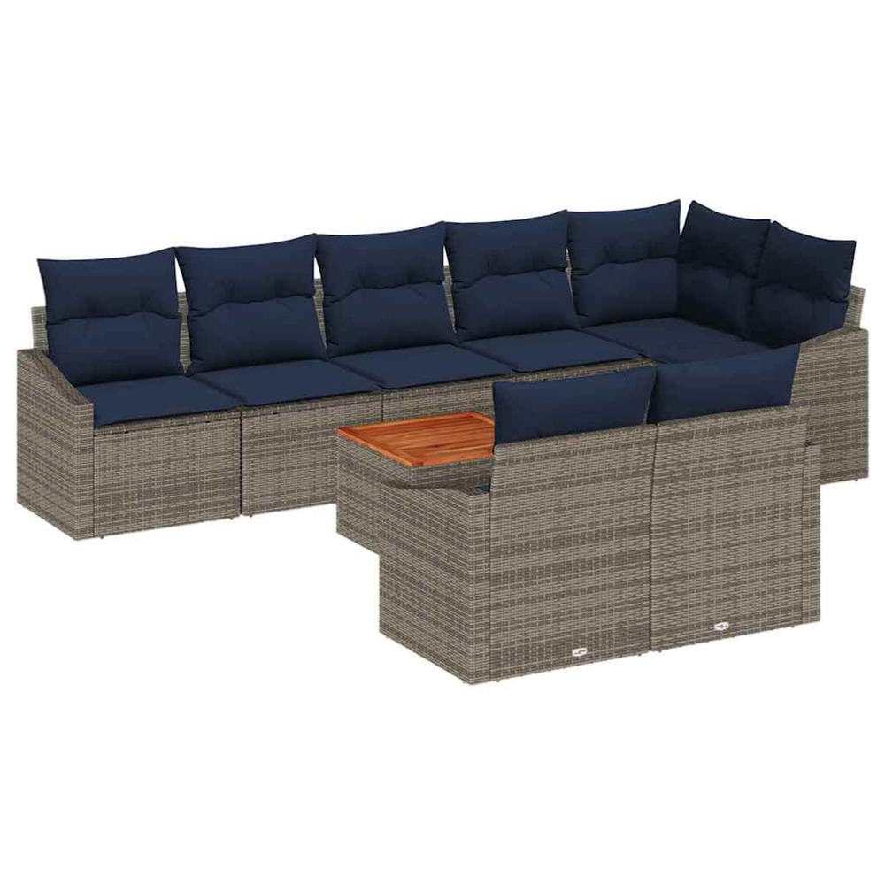 Ensemble de canapé de jardin 9 pcs gris et bleu marine
