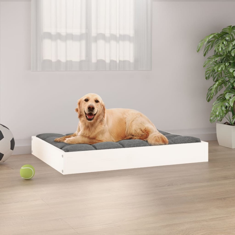 Lit pour chien blanc 71,5x54x9 cm bois de pin solide