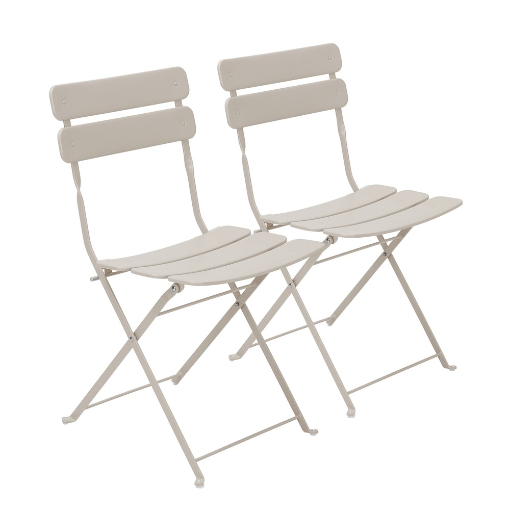 Lot de deux chaises pliantes en acier beige clair